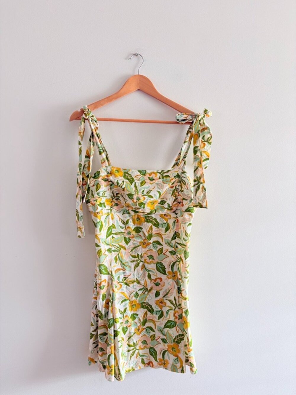 Zara Linen Blend Printed Floral Tie Strap Short Dress Size XL - Picture 3 of 6